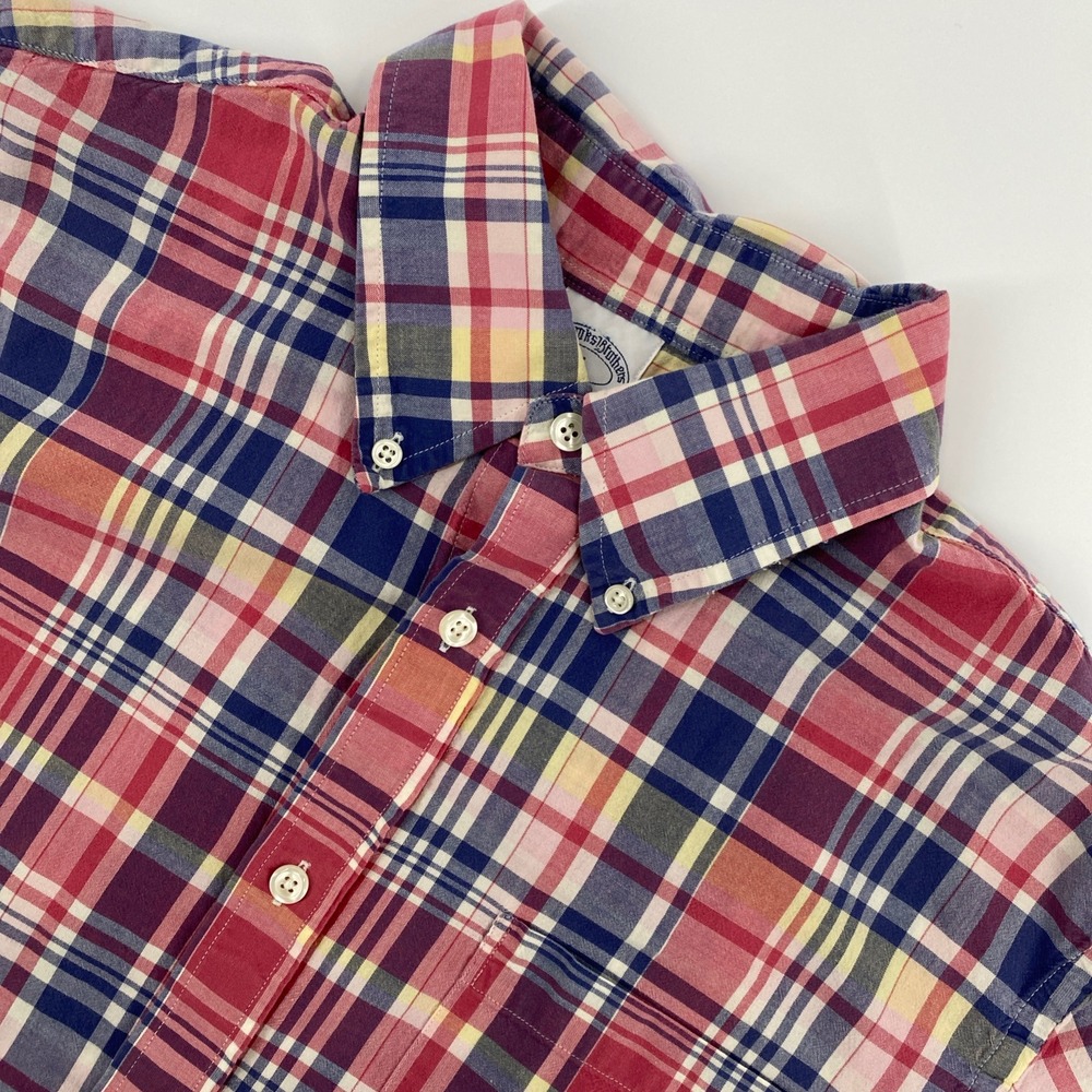 Brooks Brothers Shirt Regent Mens Large Red Blue Plaid Preppy Summer Casual